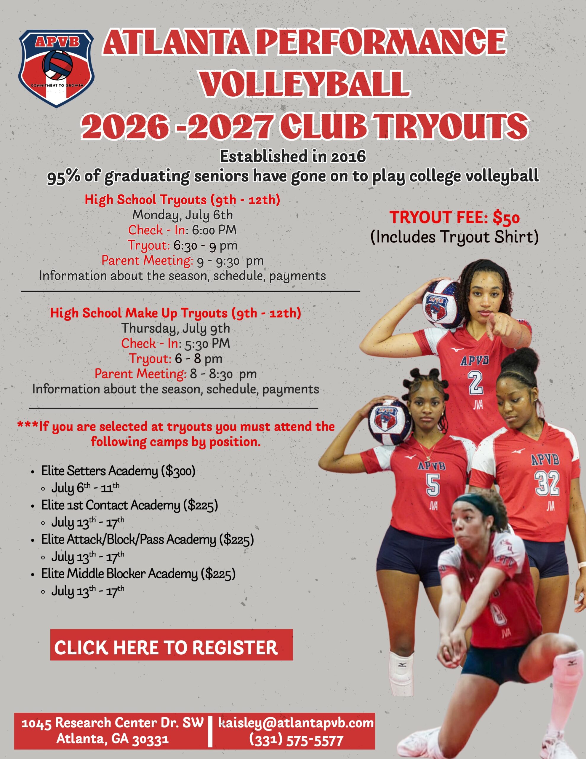 2026 APVB Tryout Flyer